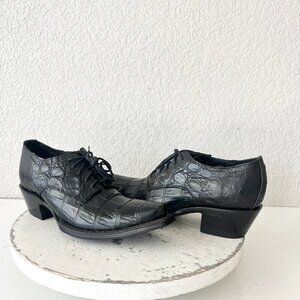 Rod Patrick Womens Lace Up Shoes 5 C Black Caiman Exotic Leather Boots Loafers